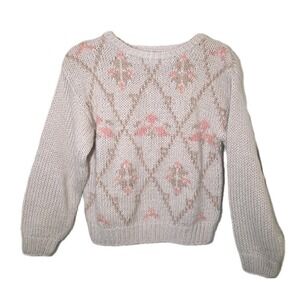 Vtg 1990s Sweater Abstract Argyle Cable Knit Cream Pink Tan Plus 1X Personal II